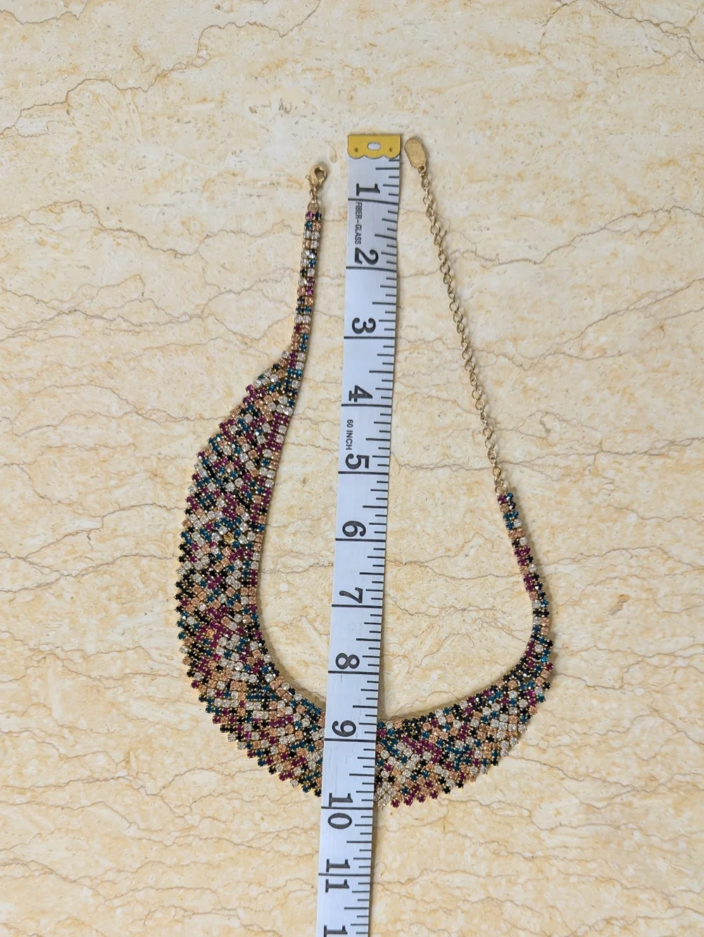 Vintage Natasha Couture Multi Color Rhinestone Gold Tone Bib Statement Necklace - Picture 7 of 8